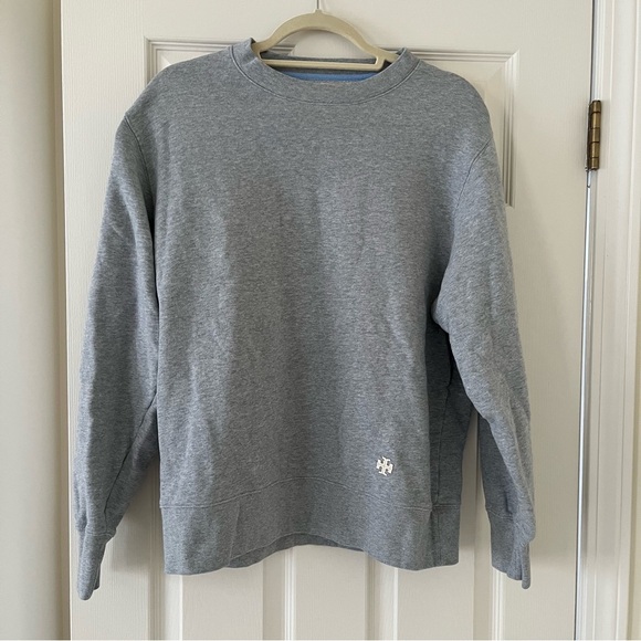 Tory Burch Sport French Terry Crew Sweatshirt, Medium Grey Heather, Size Large - Picture 2 of 10